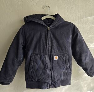 Boys Carhartt Small 7 / 8 Black Canvas Jacket Coat Active Jac Winter Fall